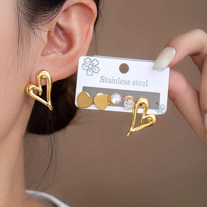 ANENJERY 316L Stainless Steel Flower Heart Butterfly Bowknot Earrings For Women Personality Fashion Vintage Jewelry Wholesale