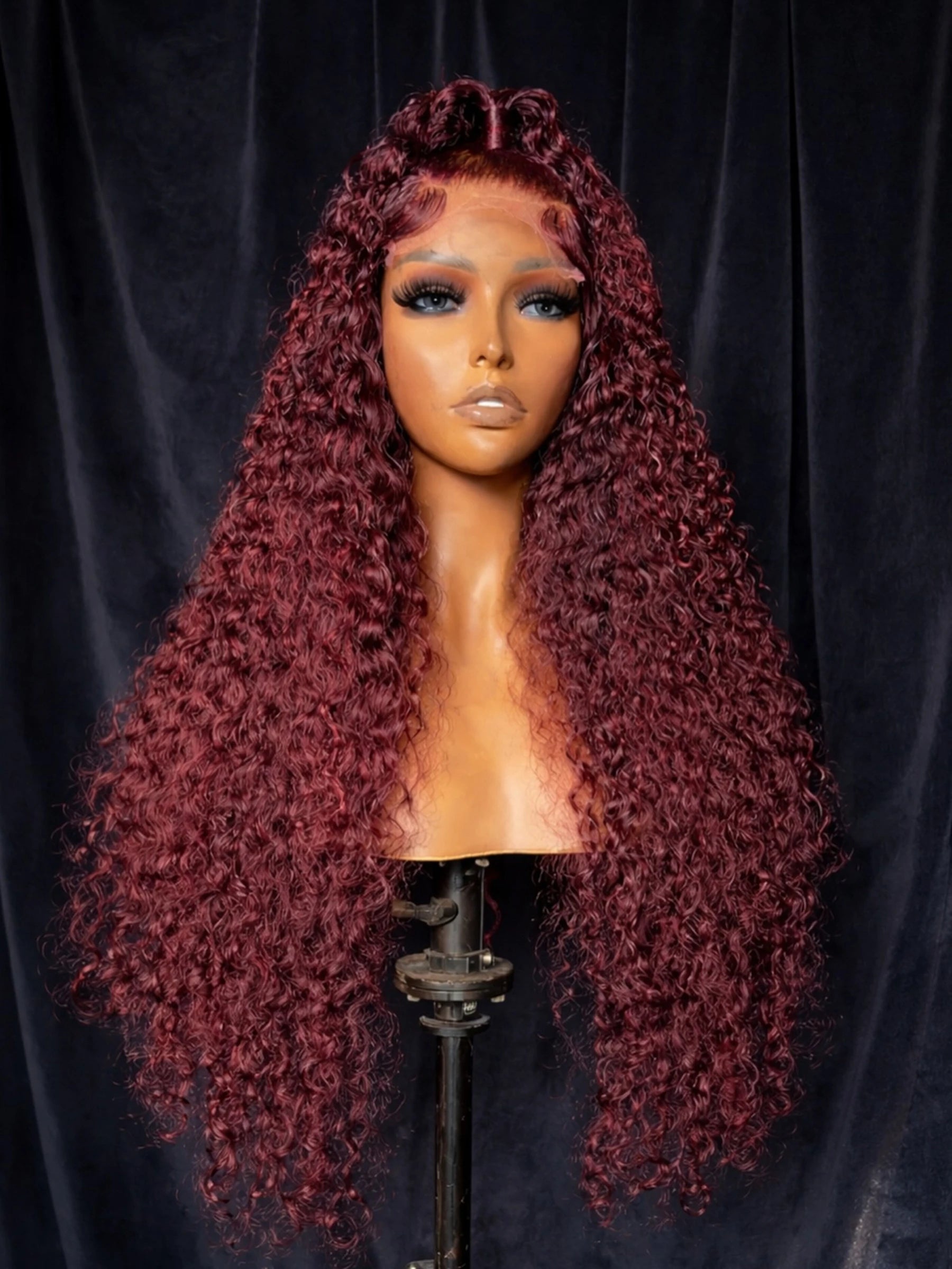Red Burgundy 99J Color Deep Wave 13X4X1 HD Full Lace Front Wigs Preplucked With Baby Hair Wedding Cosplay Heat Resistant Fiber