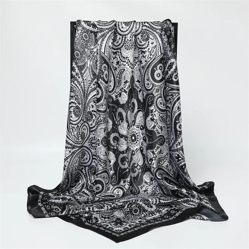 90CM Kerchief Silk Satin Four Seasons Square Beach Stoles Luxury Print Sunscreen Shawls Wraps Hijab Popular Bandana Accessores