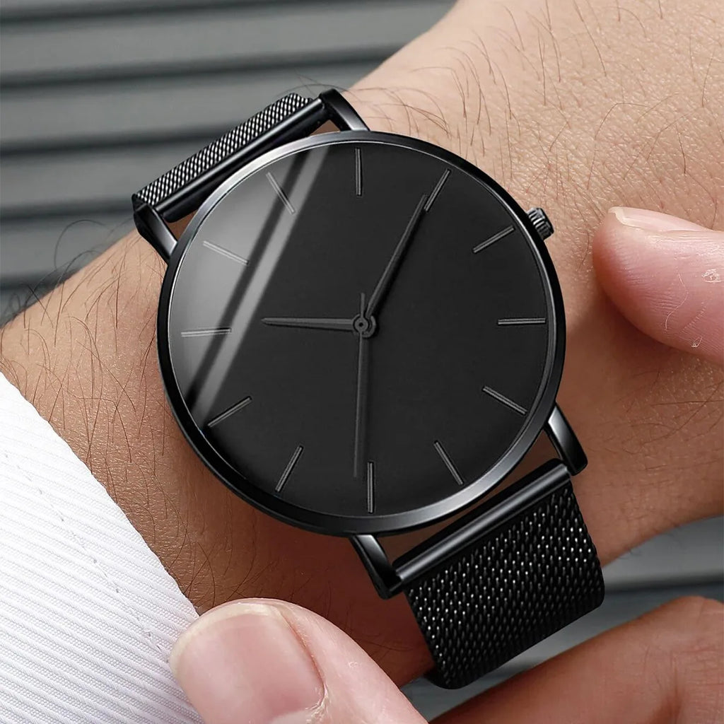 4PCS Fashion Men Business Watches Jewelry Set Simple Dial Quartz Wristwatch for Man Clock Reloj Hombre（Without Box）