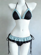 Sexy Lace Up Back Two Piece Bikini Set High Cut Leg Push Up Tops Stylish Swimwear Beach Bathing Suit for Ladies Summer Vacation