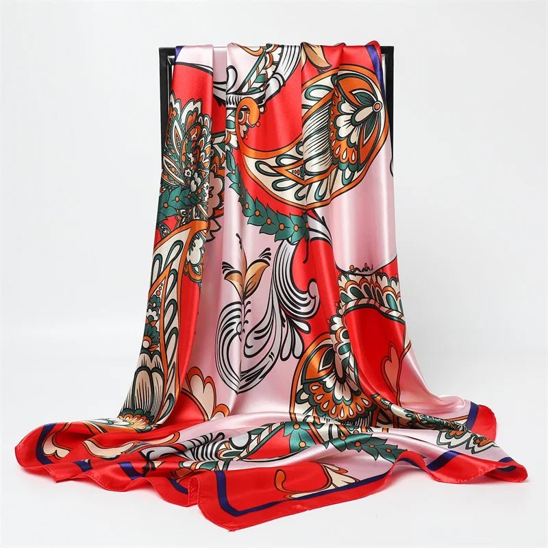90CM Kerchief Silk Satin Four Seasons Square Beach Stoles Luxury Print Sunscreen Shawls Wraps Hijab Popular Bandana Accessores