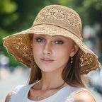 Wide Brim Sun Visor Hats Women's Foldable Fisherman Hat Breathable Beach Sun Hat for Camping Traveling