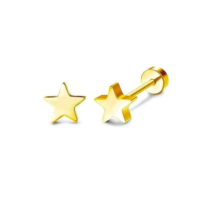 2PCS/Set Stainless Steel Gold Flower Cross Stud Earrings for Women Cute Mini Pearl Earrings Tragus Cartilage Piercing Jewelry