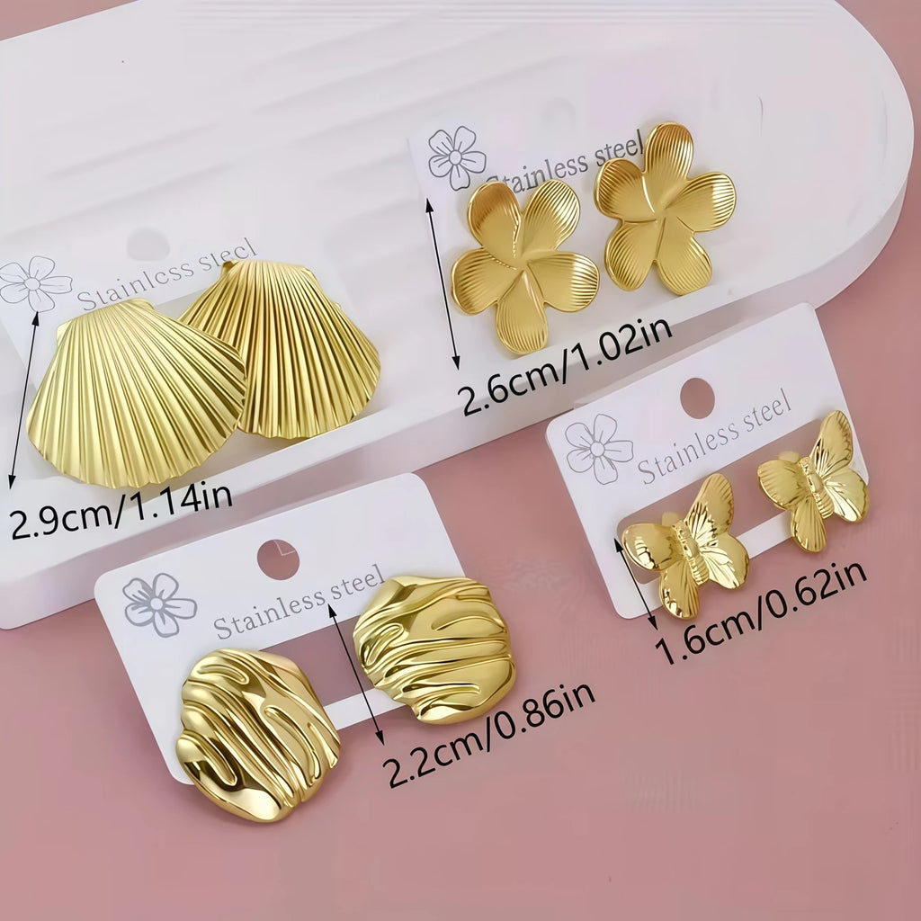 6/8/12/24/36/48Pairs Fashion Stainless Steel Earrings For Women Mix Style Trendy Heart Flowers Shell Daily Jewelry Party Gifts