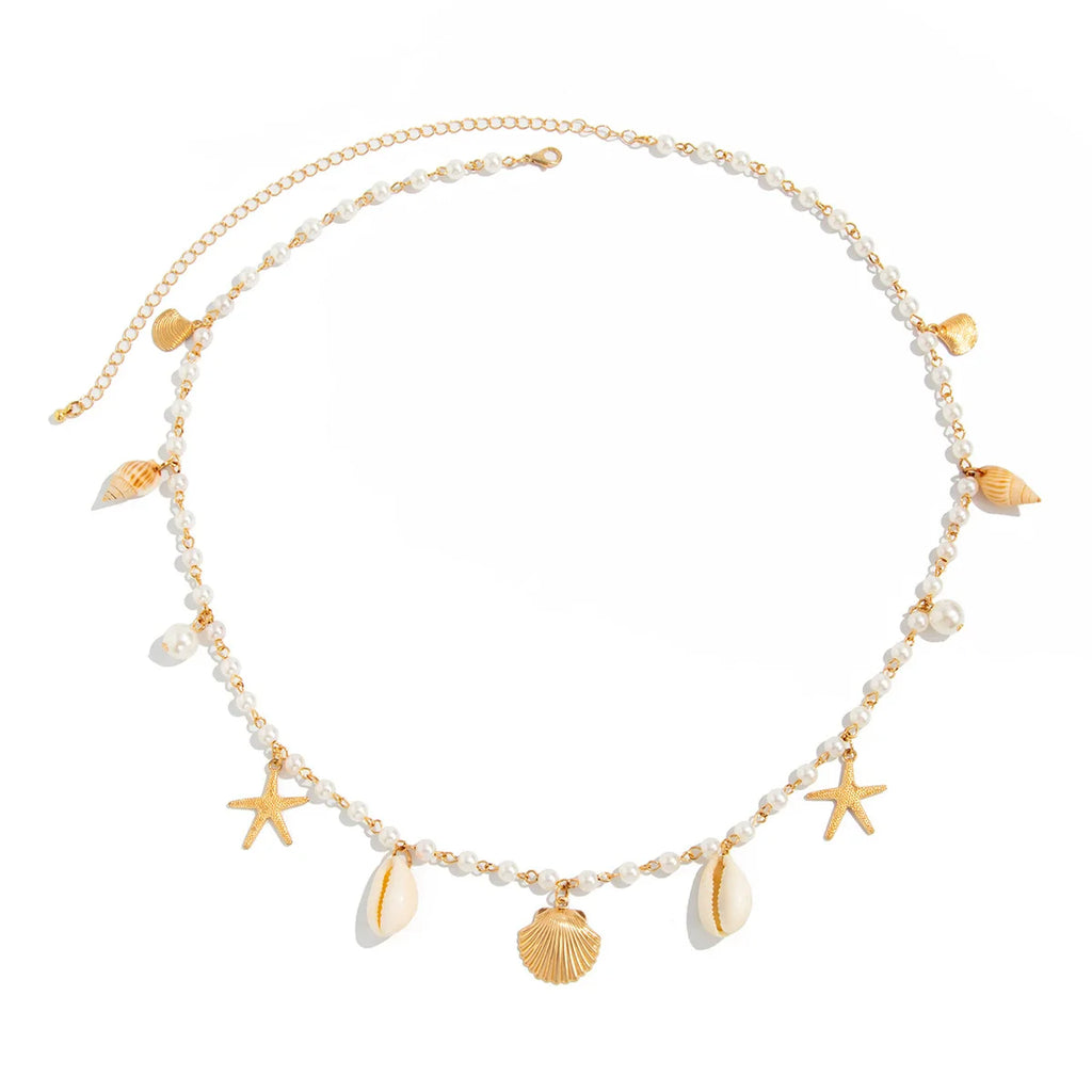 Bohemia Imitation pearl Waist Belly Chain Starfish Pendant For Women Fashion Summer Beach Waistband Bikini Beads Jewelry Y035
