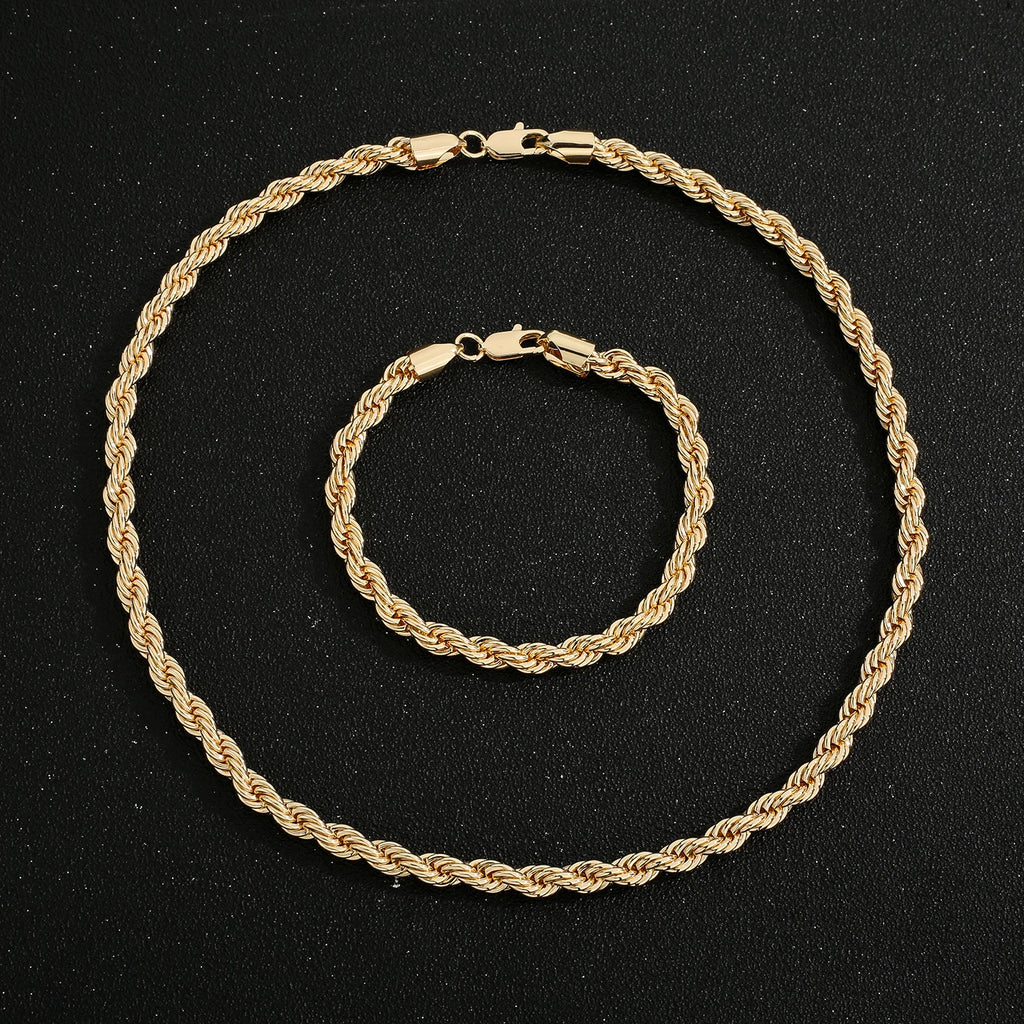 Vct 4Mm/6Mm/8Mm/10Mm Rope Chain Bracelet and Pendant Necklace for Men and Women 14K Gold Plated Jewelry Wholesale Free Shipping