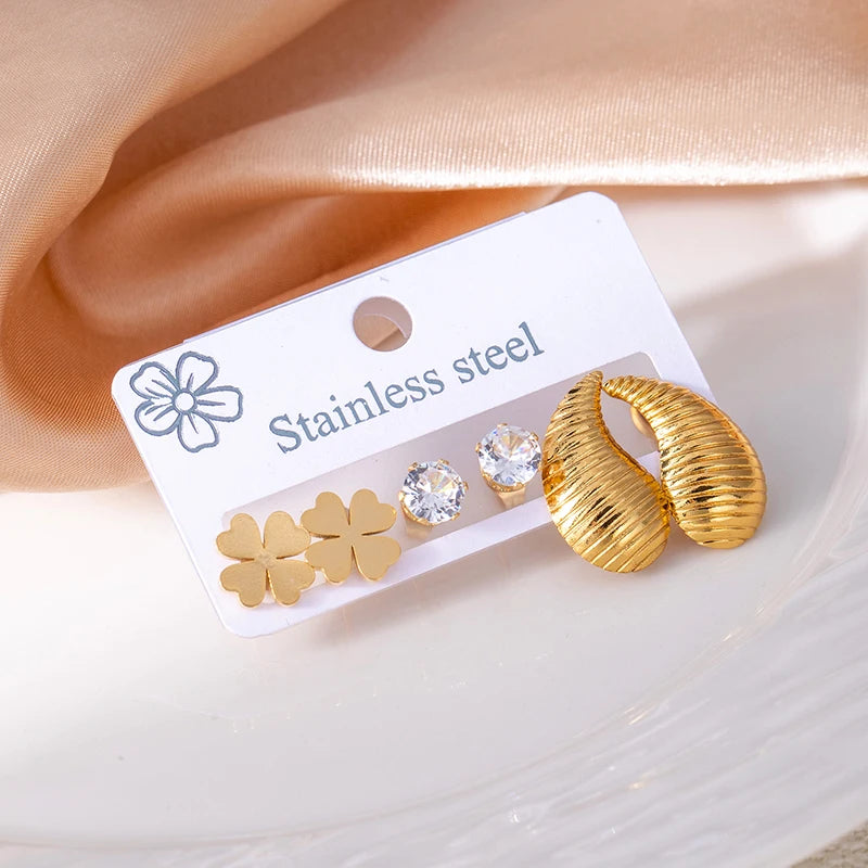 ANENJERY 316L Stainless Steel Flower Heart Butterfly Bowknot Earrings For Women Personality Fashion Vintage Jewelry Wholesale