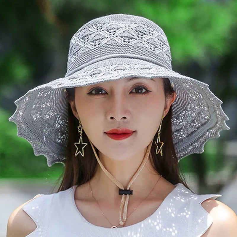 Wide Brim Sun Visor Hats Women's Foldable Fisherman Hat Breathable Beach Sun Hat for Camping Traveling