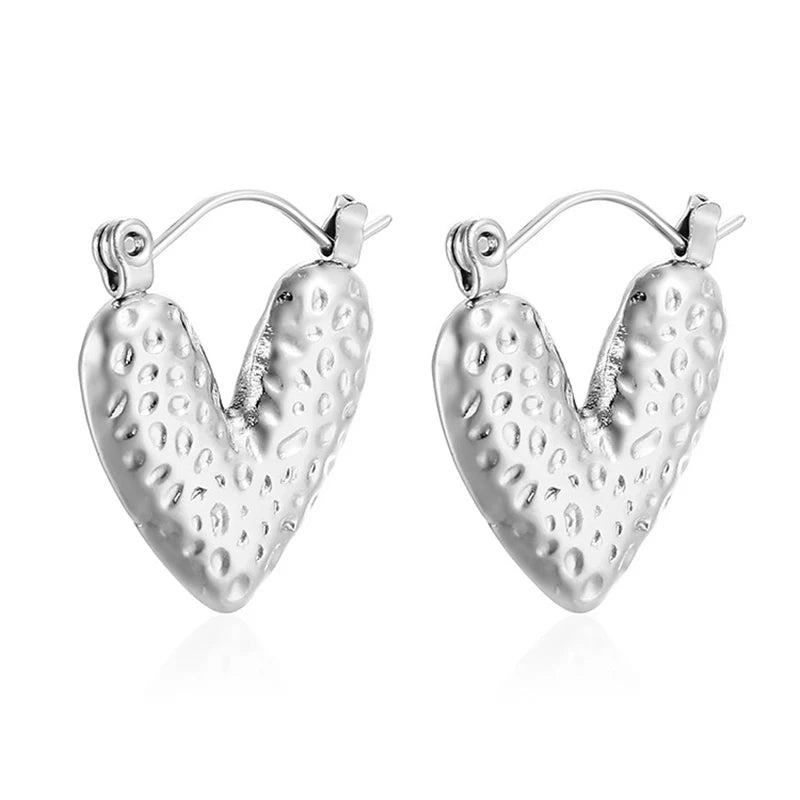 Simple Stainless Steel Gold Plated Chunky Big Hoop Earring for Women Vintage Punk Glossy Thick Heart Earrings Minimalist Jewelry