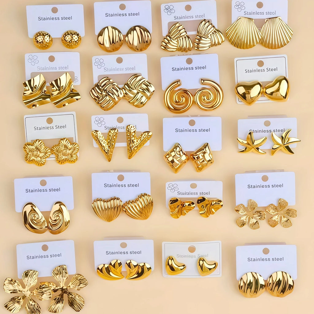 6/8/12/24/36/48Pairs Fashion Stainless Steel Earrings For Women Mix Style Trendy Heart Flowers Shell Daily Jewelry Party Gifts