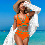 Women's Bikini Sets Swimsuits V Neck High Waisted 2 Piece Bathing Suits Solid/Flower Printed Swimwear Bikinis