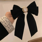 Korean Velvet Bow Hair Pins Fabric Rhinestone Pearl Hair Clips for Women Luxulry Jewelry Spring Clip Gils Hair Accessories