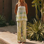 Casual Loose Vacation Two Piece Suits Fashion New Sleeveless Halter Tops & Pants Sets Summer New Printed Women's Beach Outfits
