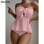 Bow Tie Patchwork Bikinis Set Off The Shoulder Female Swimsuit Hollow Out Women Swimwear Solid High Waist Bathing Suit Biquini