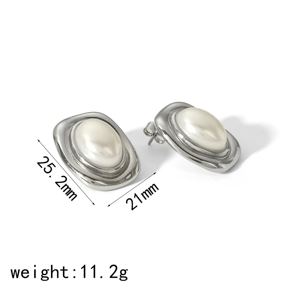 New Products Statement Nature Stone Tiger-eye Earrings Waterproof Gold Plated Stainless Steel Pearl Stud Earrings for Women