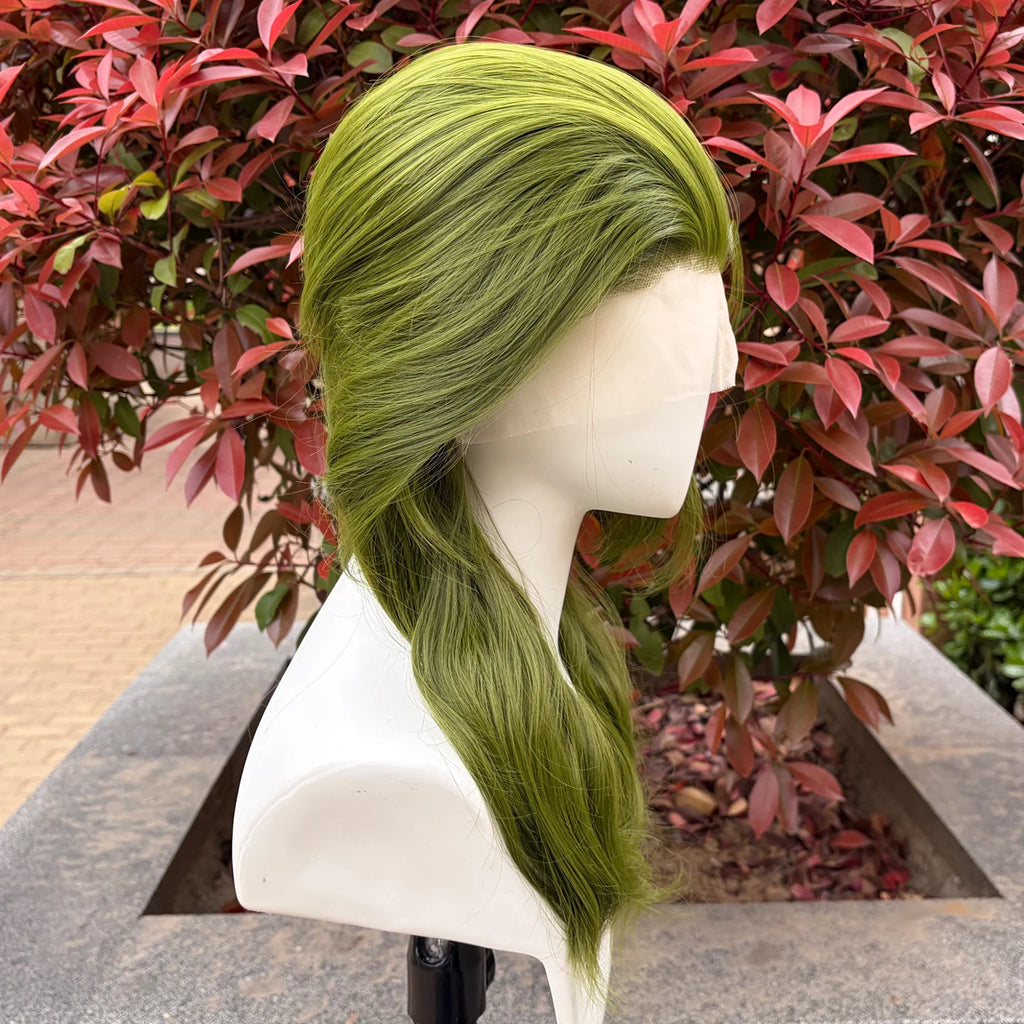 Matcha Green 13X4 Lace Front Wigs Natural Wave Glueless Lace Heat Resistant Fiber Synthetic Hair Wig Mullet Cosplay Wigs