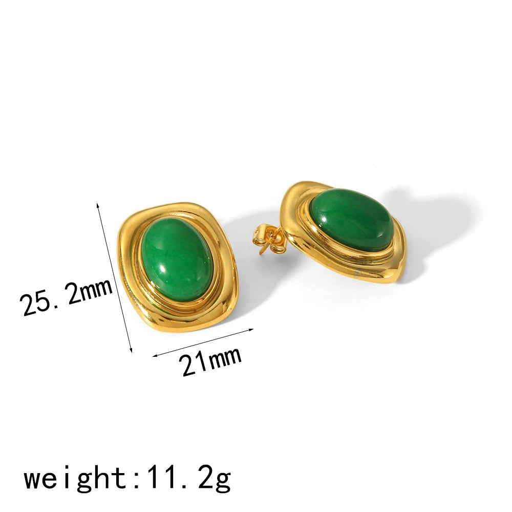 New Products Statement Nature Stone Tiger-eye Earrings Waterproof Gold Plated Stainless Steel Pearl Stud Earrings for Women