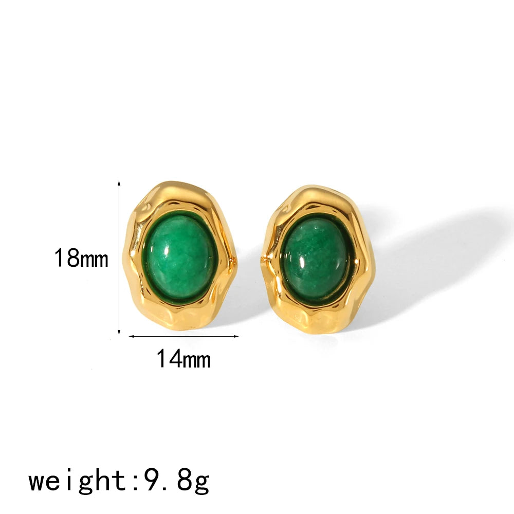 New Products Statement Nature Stone Tiger-eye Earrings Waterproof Gold Plated Stainless Steel Pearl Stud Earrings for Women