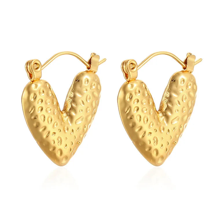 Simple Stainless Steel Gold Plated Chunky Big Hoop Earring for Women Vintage Punk Glossy Thick Heart Earrings Minimalist Jewelry