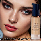 2Pcs Full Coverage Waterproof Liquid Foundation&Black Triangular Powder Puff-LongLasting Matte Finish Dark Circle&Blemish Cover