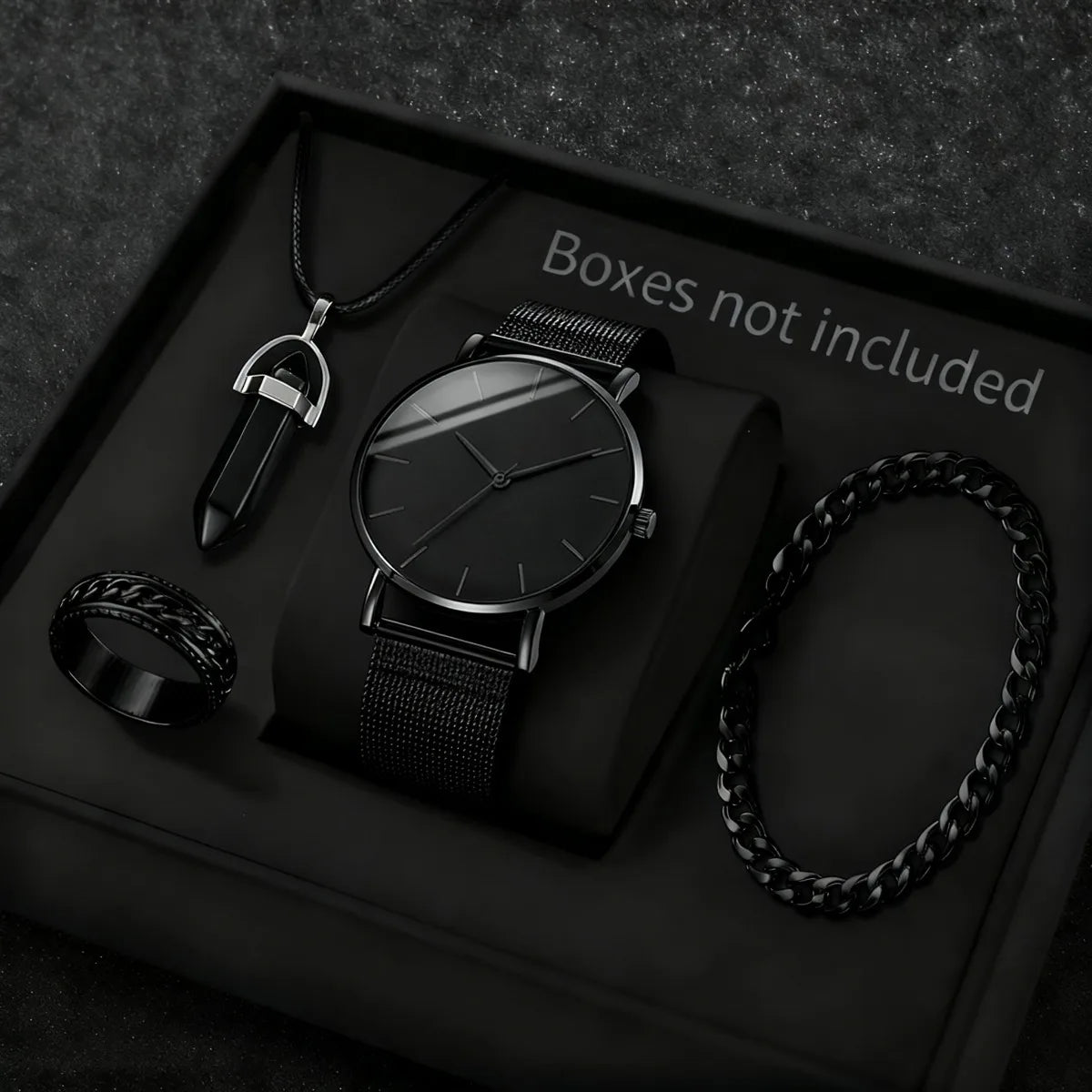 4PCS Fashion Men Business Watches Jewelry Set Simple Dial Quartz Wristwatch for Man Clock Reloj Hombre（Without Box）