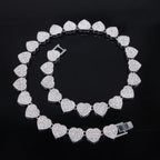 ZAKOL 45CM New Hip Hop Tennis Chain Bracelet Necklace Shiny Heart Rhinestone CZ Fashion Rock Party Jewelry Set