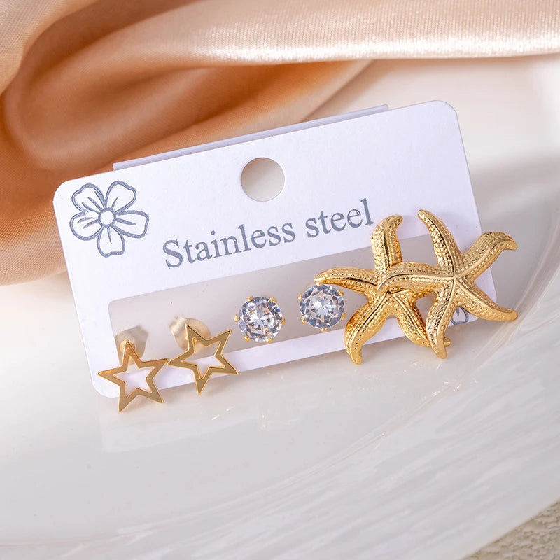 ANENJERY 316L Stainless Steel Flower Heart Butterfly Bowknot Earrings For Women Personality Fashion Vintage Jewelry Wholesale