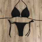 Pink Swimsuit Bikini Women Solid Color Sexy High Leg Thong Swimwear Bikinis Sets Female 2 Piece Bathing Suit Beachwear