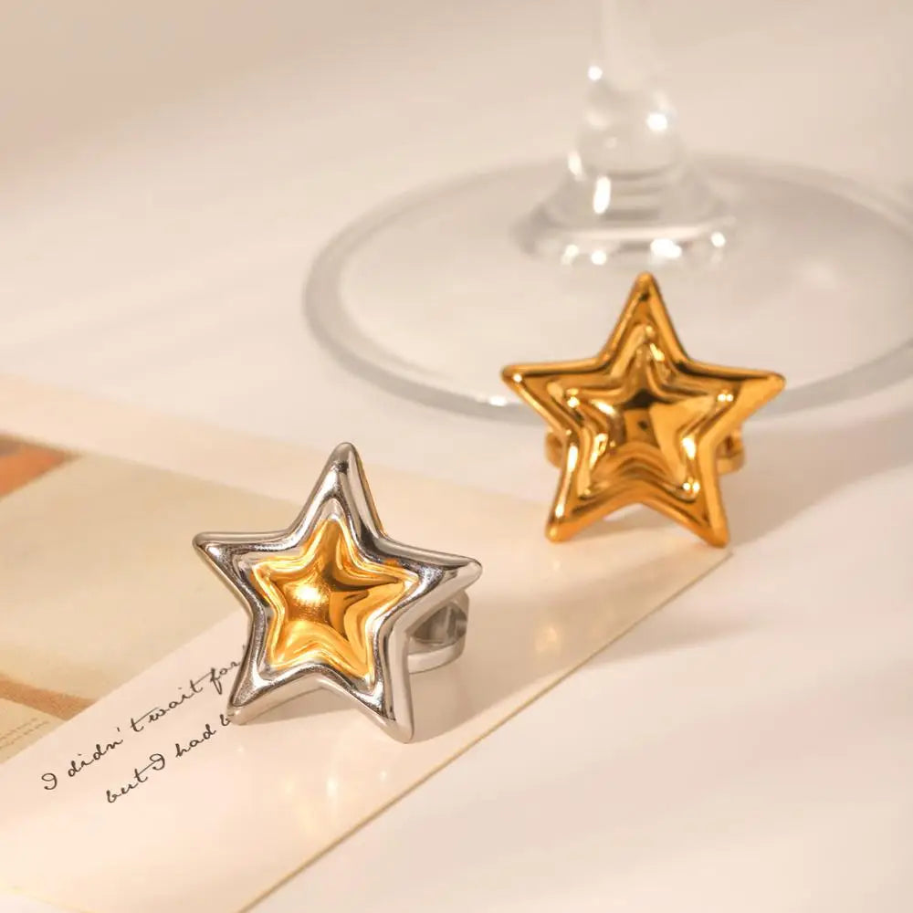 Y2K Star Open Ring for Women Gold Plated Hypoallergenic Adjustable Stainless Steel Fashion Party Jewelry Valentine's Day Gifts