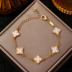 Luxury Vintage Rhinestone Four Leaf Clover Bracelet for Women Girls Fashion Five Leaf Flower Wrist Chain Jewelry Bijoux Gifts