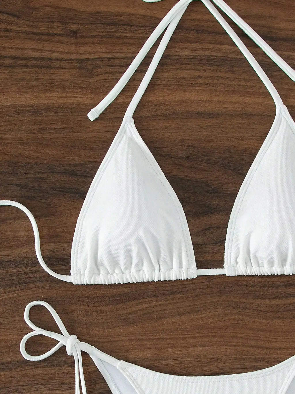 Summer white pure simple front-tie bikini swimsuit set