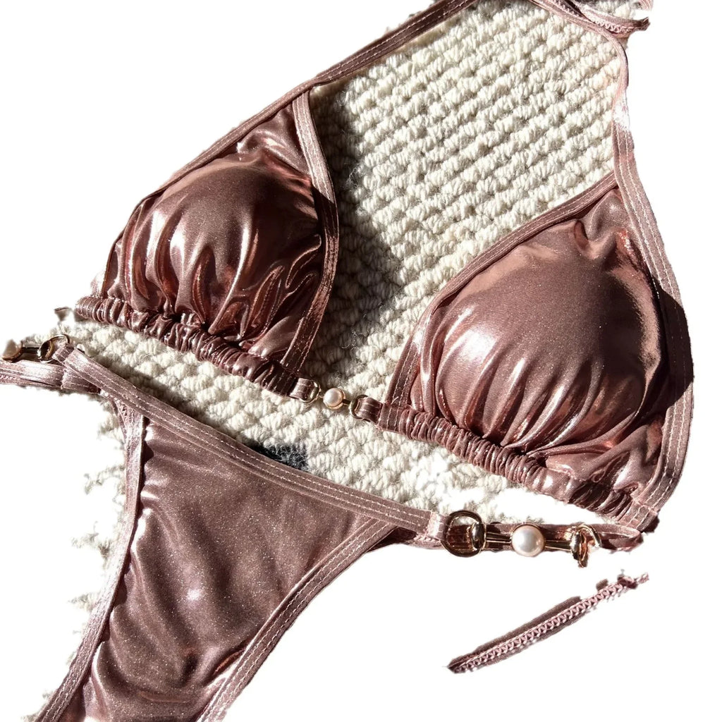Sexy Shiny Pearl Bikini Swimsuit Hot Sale Of The Season New Crossbody Swimwear Elegant Luminous Design Attractive Female Underwe