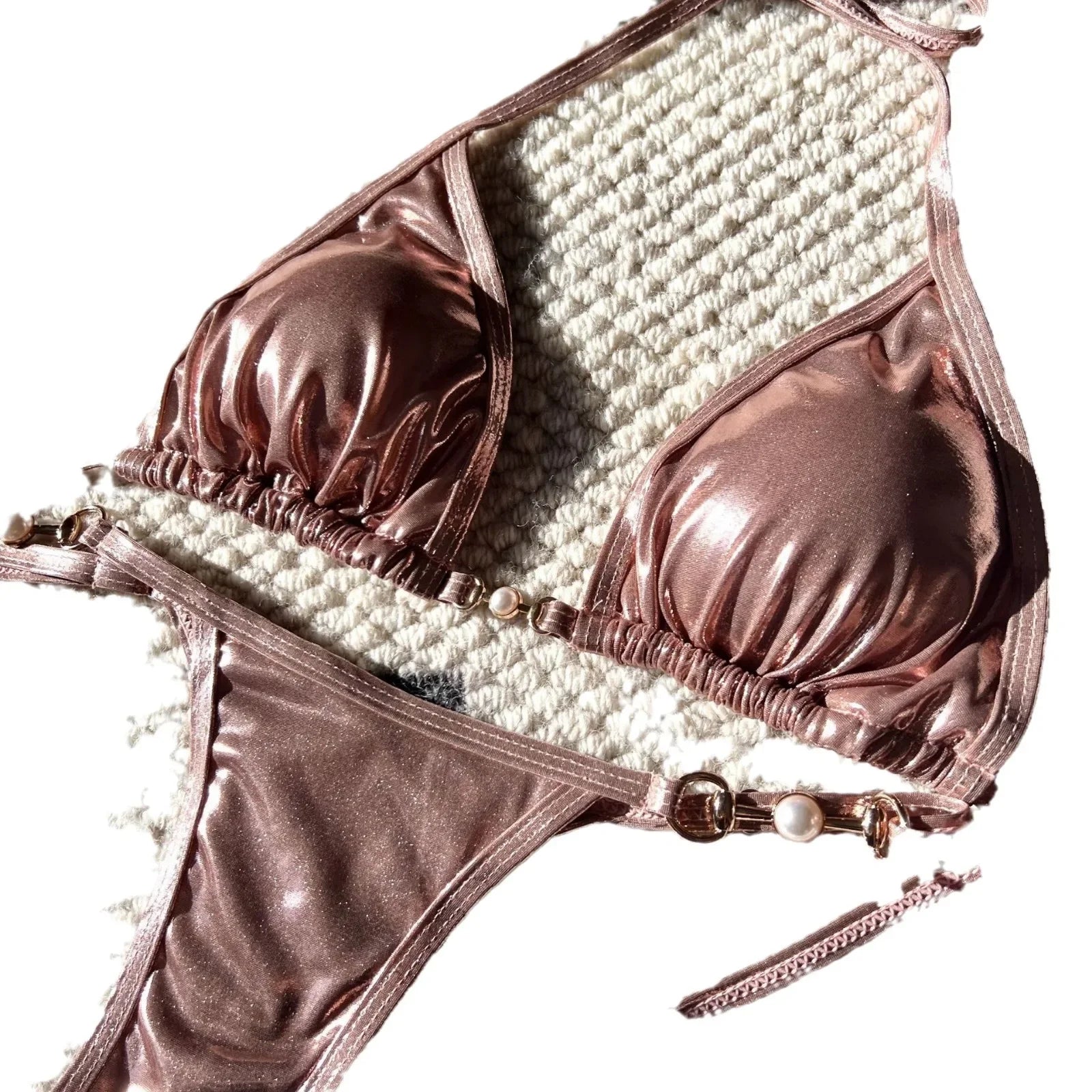 Sexy Shiny Pearl Bikini Swimsuit Hot Sale Of The Season New Crossbody Swimwear Elegant Luminous Design Attractive Female Underwe