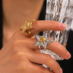 Y2K Star Open Ring for Women Gold Plated Hypoallergenic Adjustable Stainless Steel Fashion Party Jewelry Valentine's Day Gifts