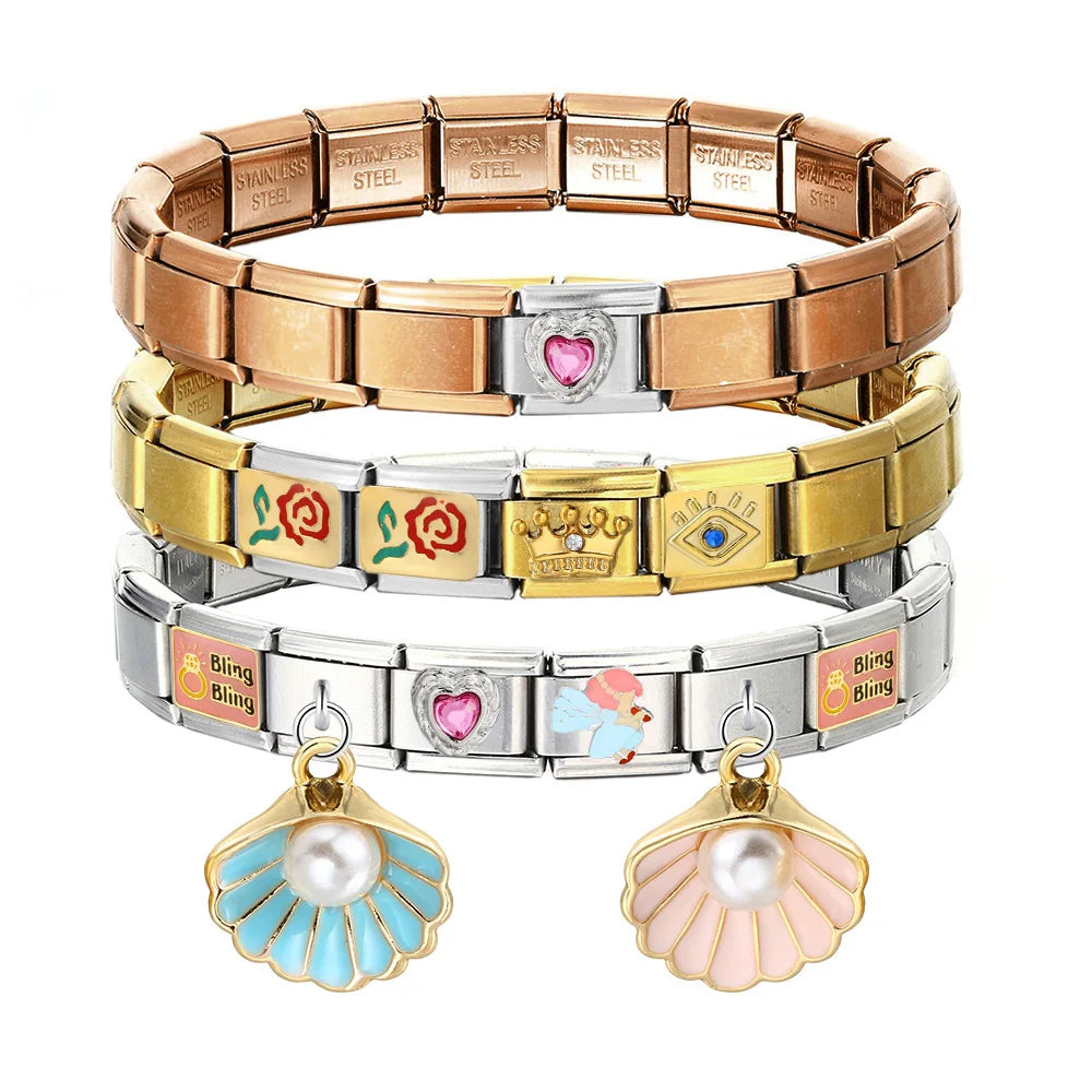 GEMOSA 9mm Width Italian Charm Bracelet Fashion Stainless Steel Bangle Elastic Link Chain High Quality Factory DIY