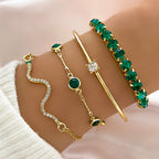 4Pcs/Set Fashionable Snake Imitation Gemstone Bangle Rhinestone Full Metal Bracelet For Birthday Party Christmas Gift For Women