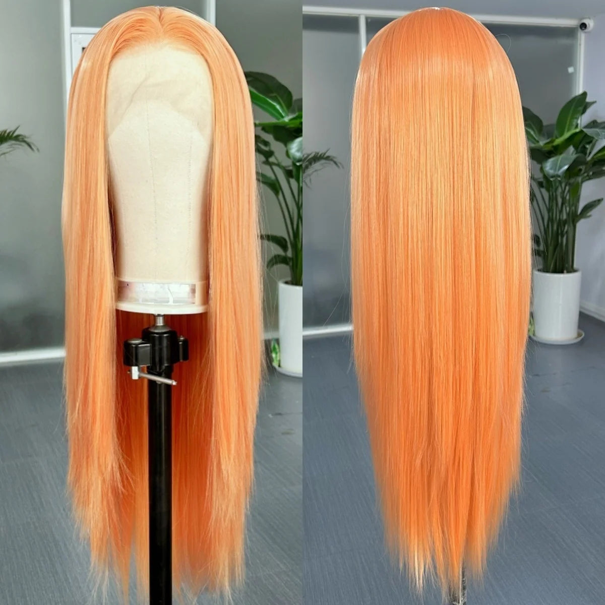 Long Silky Straight Wigs for Women Synthetic Lace Front Wig Light Orange Ginger Colored 13X4 Frontal Cosplay Wig for Daily Party