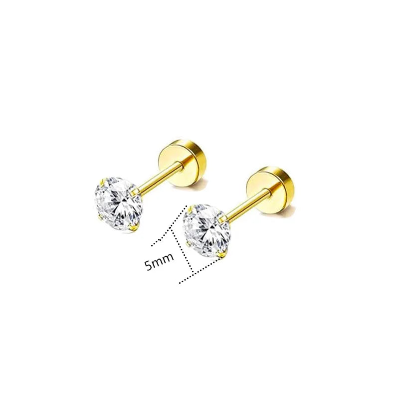 2PCS/Set Stainless Steel Gold Flower Cross Stud Earrings for Women Cute Mini Pearl Earrings Tragus Cartilage Piercing Jewelry