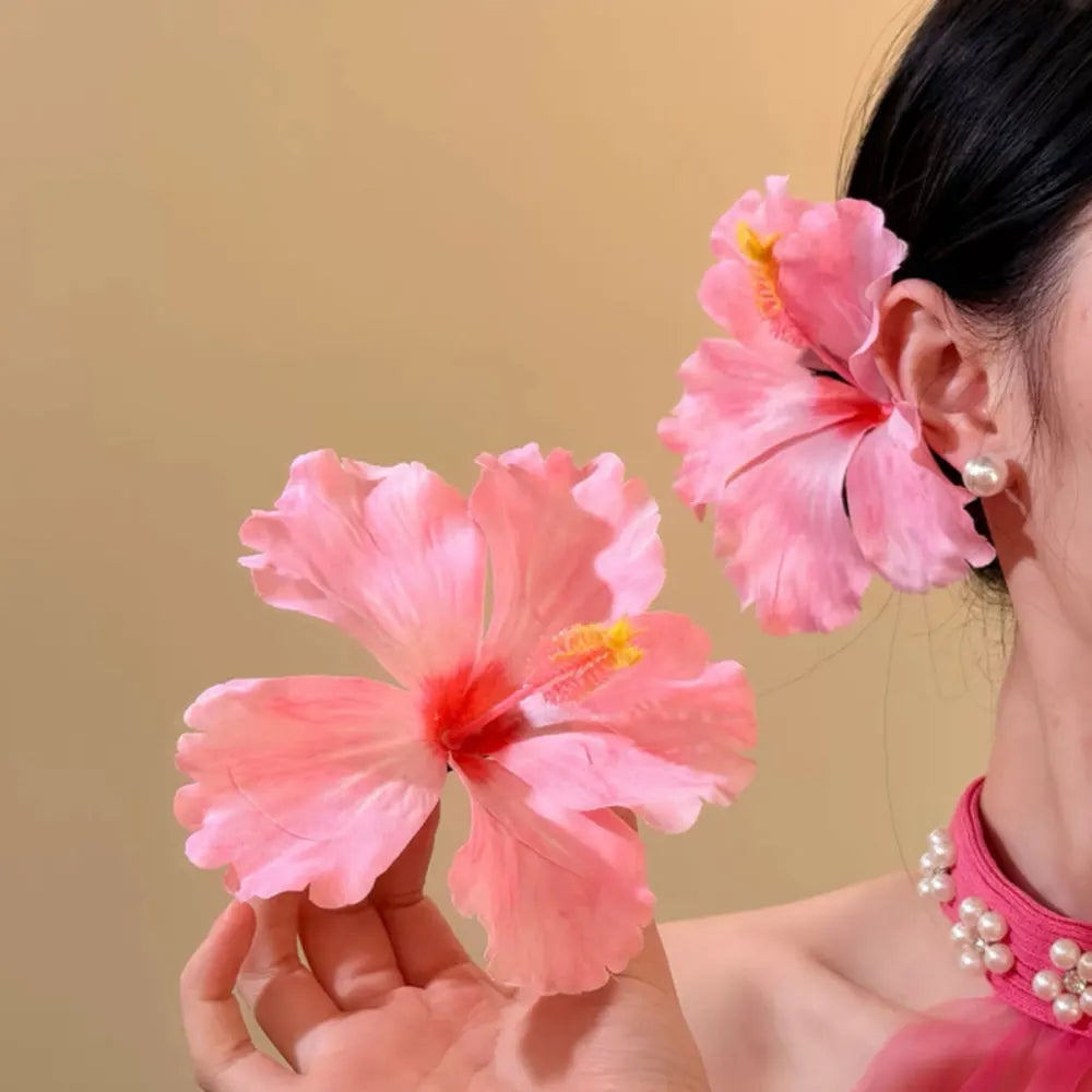 Hibiscus Flower Hair Clip Tropical Hawaiian Style Hairpin Bohemian Beach Duckbill Clip Hair Accessories For Beach Vacation Party
