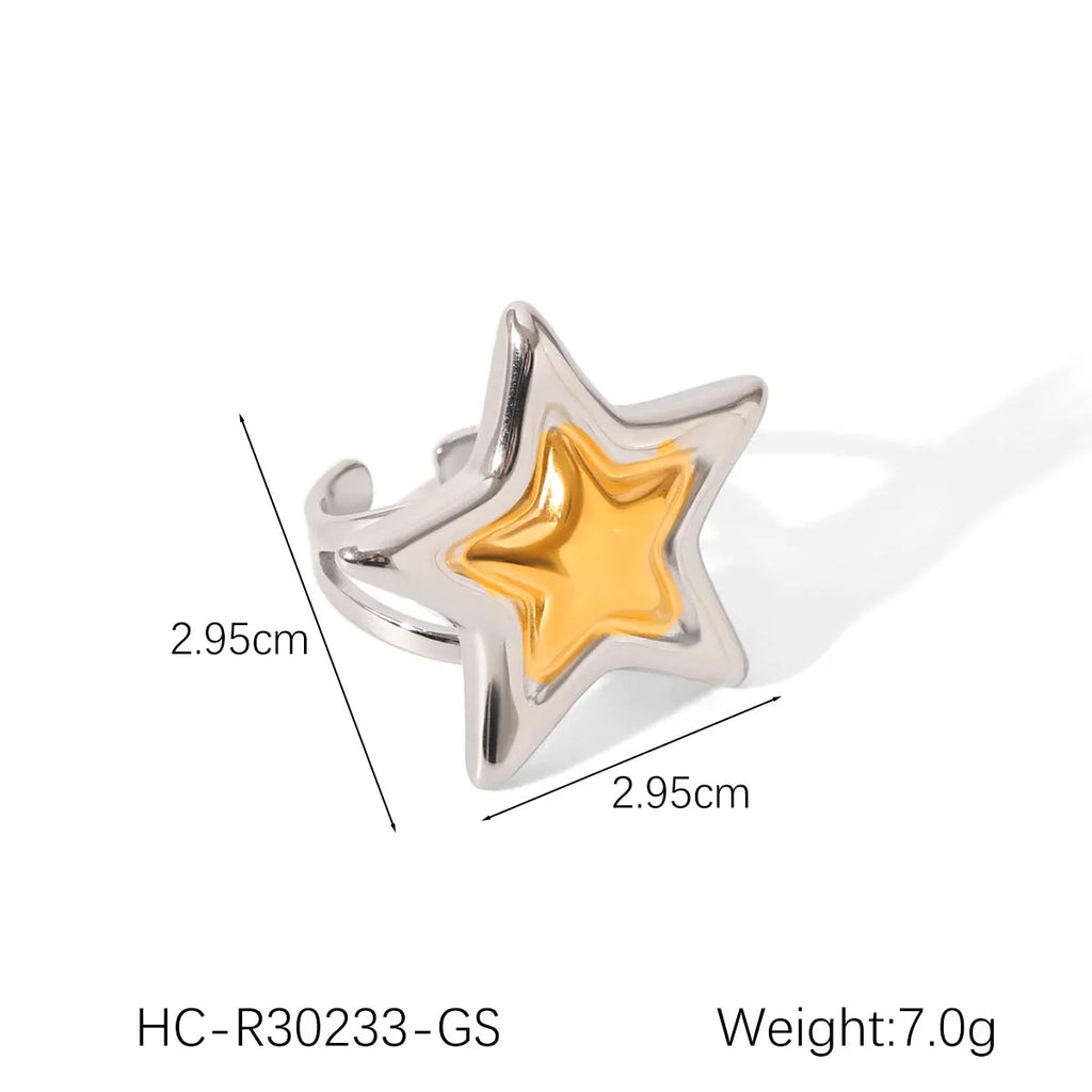 Y2K Star Open Ring for Women Gold Plated Hypoallergenic Adjustable Stainless Steel Fashion Party Jewelry Valentine's Day Gifts