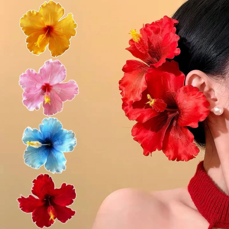 Hibiscus Flower Hair Clip Tropical Hawaiian Style Hairpin Bohemian Beach Duckbill Clip Hair Accessories For Beach Vacation Party