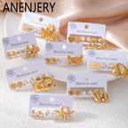 ANENJERY 316L Stainless Steel Flower Heart Butterfly Bowknot Earrings For Women Personality Fashion Vintage Jewelry Wholesale