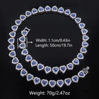 ZAKOL 45CM New Hip Hop Tennis Chain Bracelet Necklace Shiny Heart Rhinestone CZ Fashion Rock Party Jewelry Set