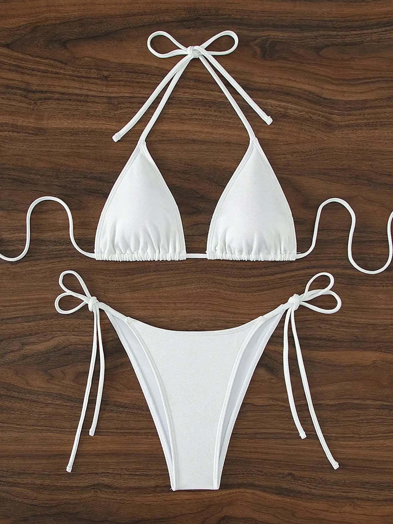 Summer white pure simple front-tie bikini swimsuit set