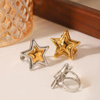 Y2K Star Open Ring for Women Gold Plated Hypoallergenic Adjustable Stainless Steel Fashion Party Jewelry Valentine's Day Gifts