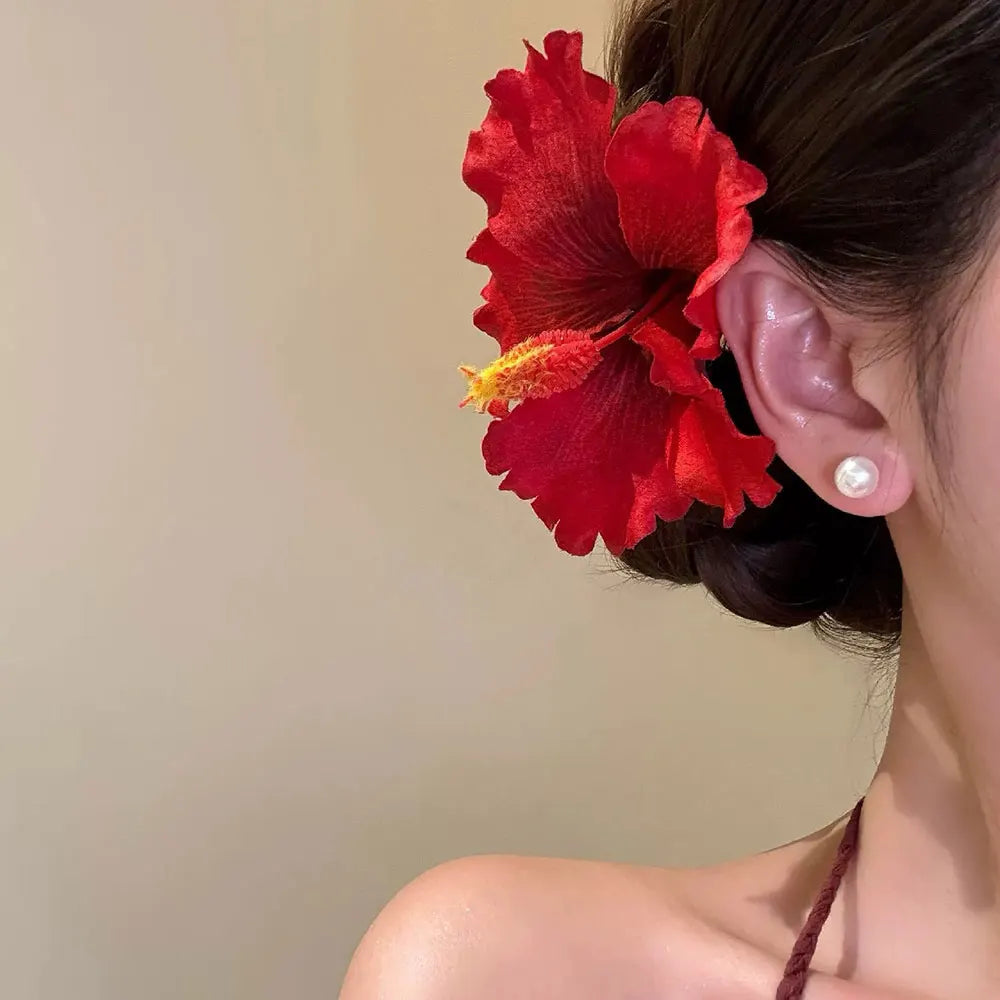 Hibiscus Flower Hair Clip Tropical Hawaiian Style Hairpin Bohemian Beach Duckbill Clip Hair Accessories For Beach Vacation Party