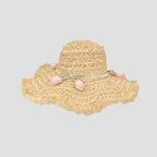 Flower rose decoration raffia straw hat for women summer large brim sun hat seaside atmosphere elegant wedding hat