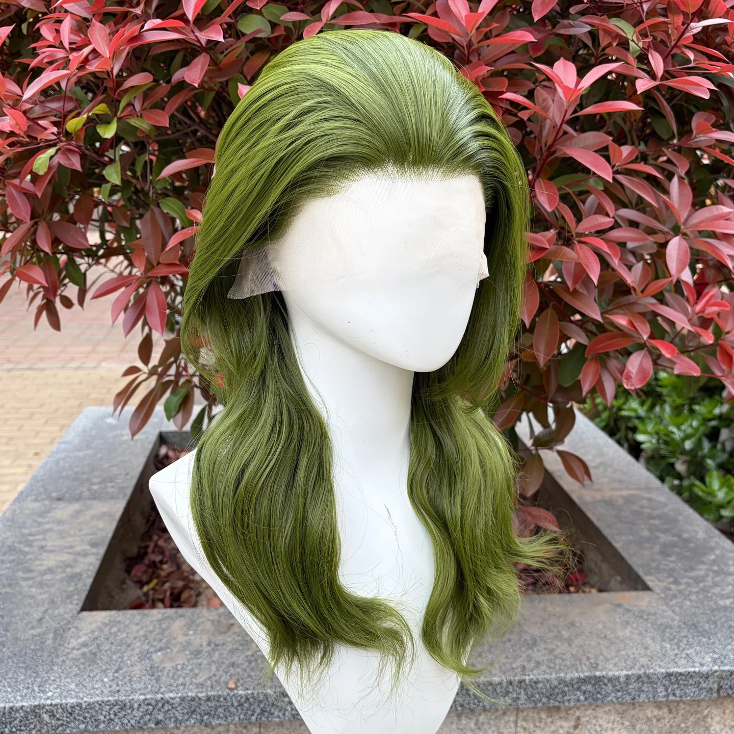 Matcha Green 13X4 Lace Front Wigs Natural Wave Glueless Lace Heat Resistant Fiber Synthetic Hair Wig Mullet Cosplay Wigs