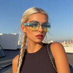 HJYHOPE Small Fresh Square Rimless Sunglasses Women Men High Quality Brand Sun Glasses Beach Party Male Female Glasses UV400
